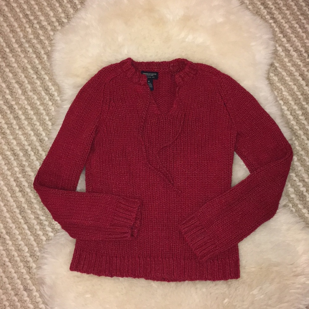 Heavyweight Knit red Sweater knit M V neck